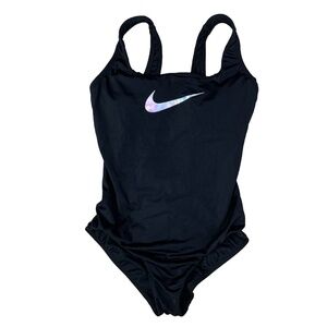 Nike Iridescent Swoosh Swimsuit One-Piece Womens Small Black Removable Pads